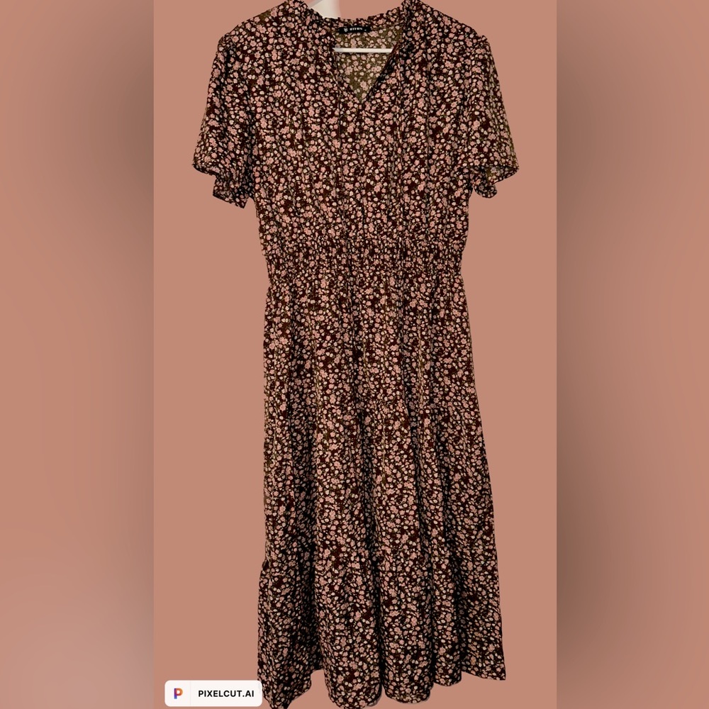 Floral Print Midi Dress🤎